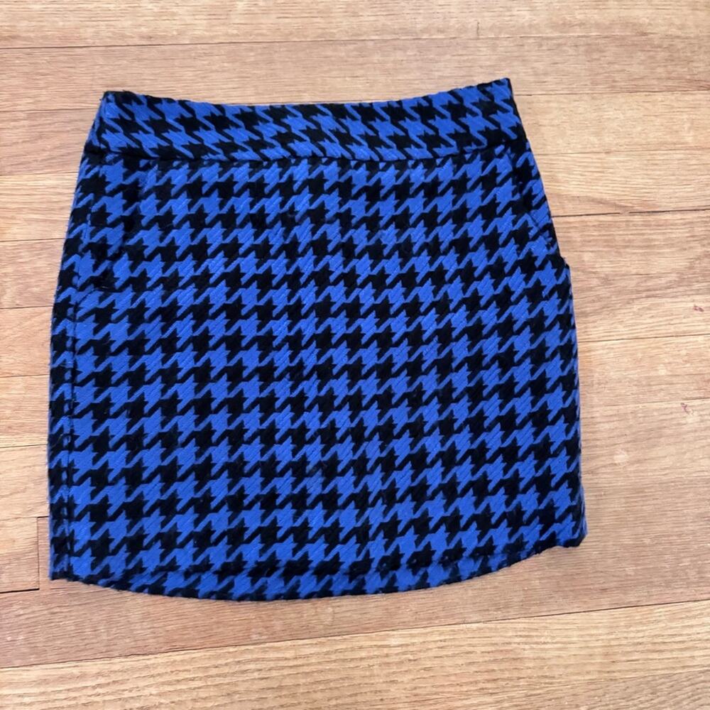 The Limited black blue houndstooth woven mini pencil skirt size 0 b47